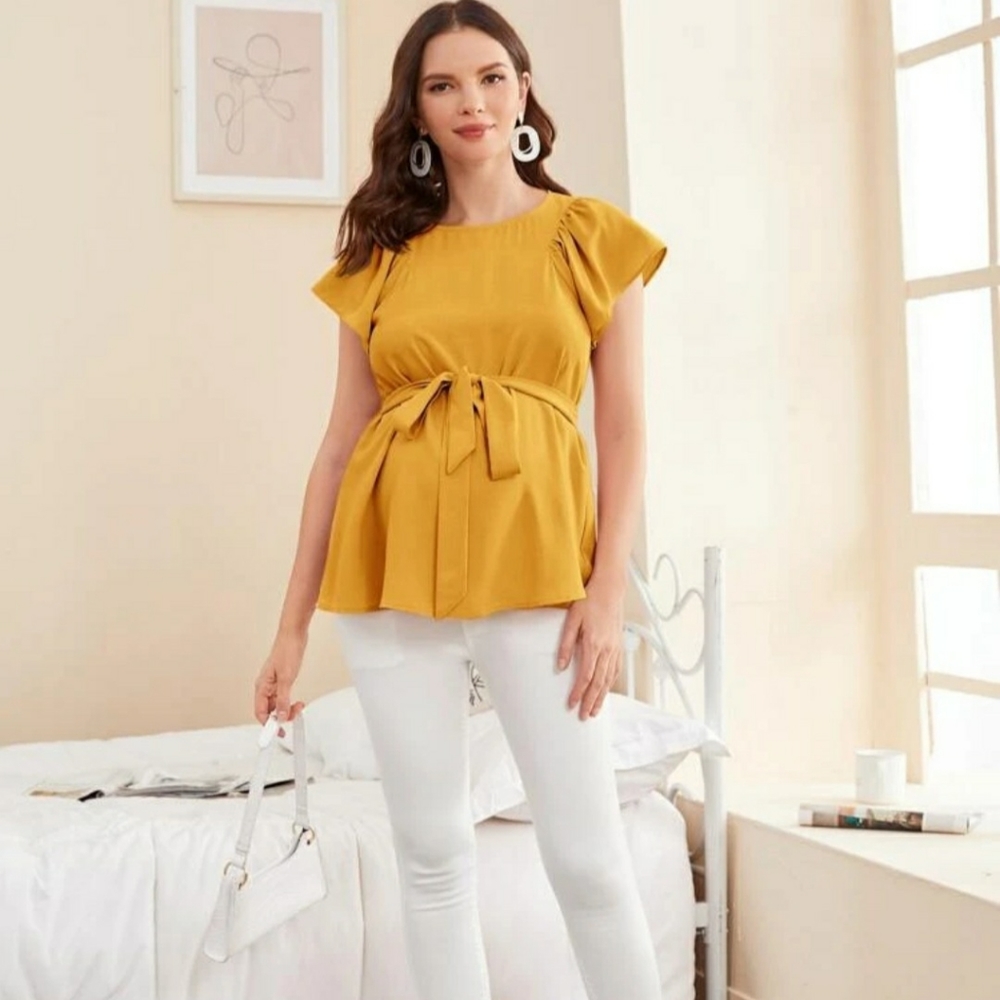 SHEIN Maternity Butterfly Sleeve Belted Top